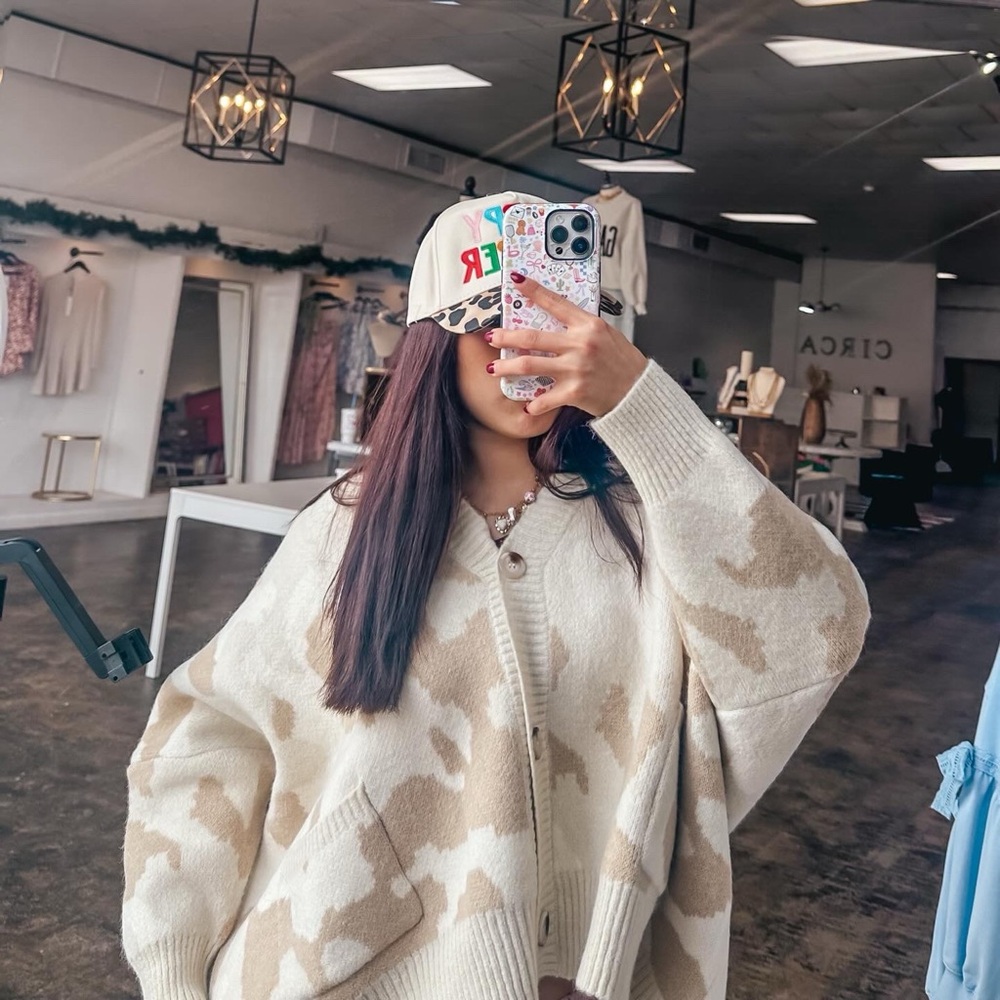 Cream and Tan camouflage Oversized Cardigan